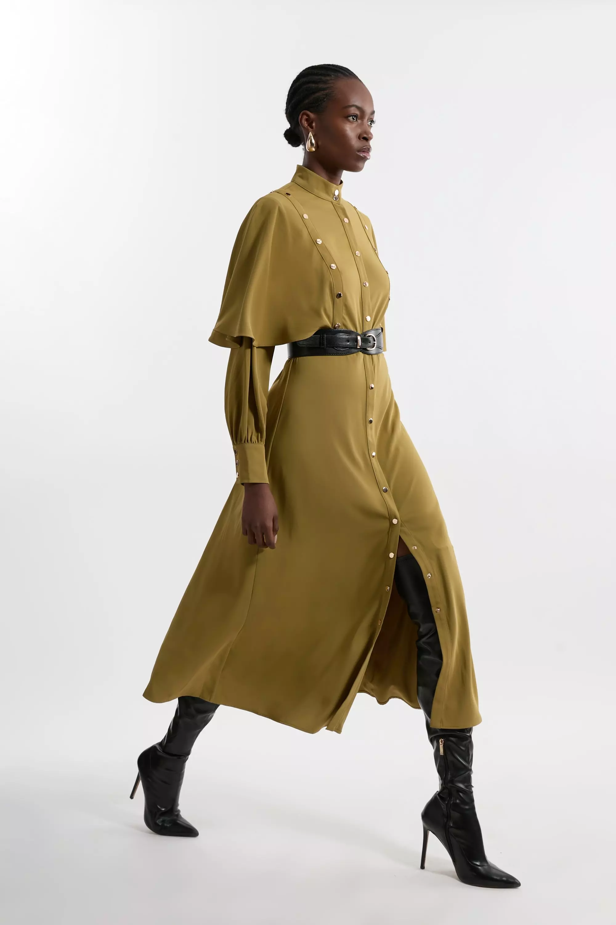 Studded Crepe Cape Sleeve Woven Maxi Dress | Karen Millen