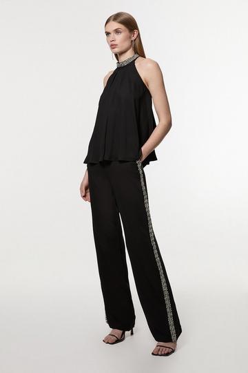 Black Hand Embellished Cady Woven Trouser