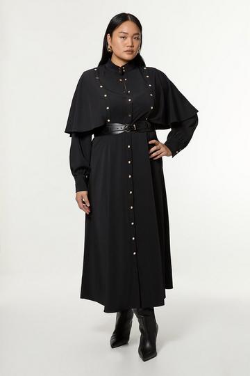 Plus Size Studded Crepe Cape Sleeve Woven Midaxi Dress black