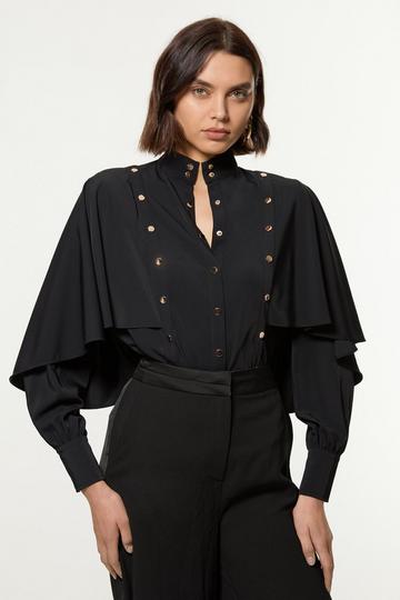 Studded Crepe Cape Sleeve Woven Blouse black