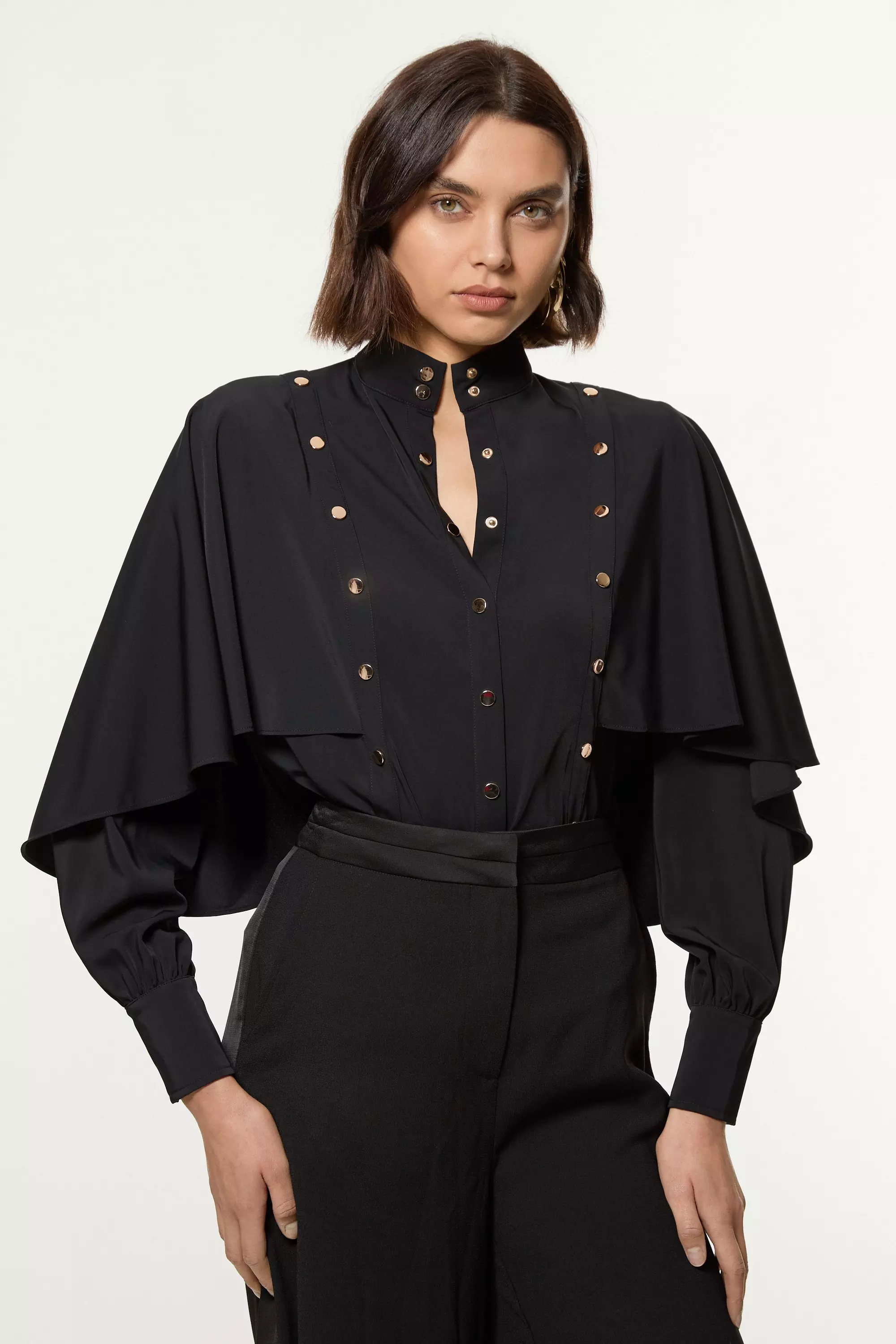 Black Studded Crepe Cape Sleeve Woven Blouse alternative image