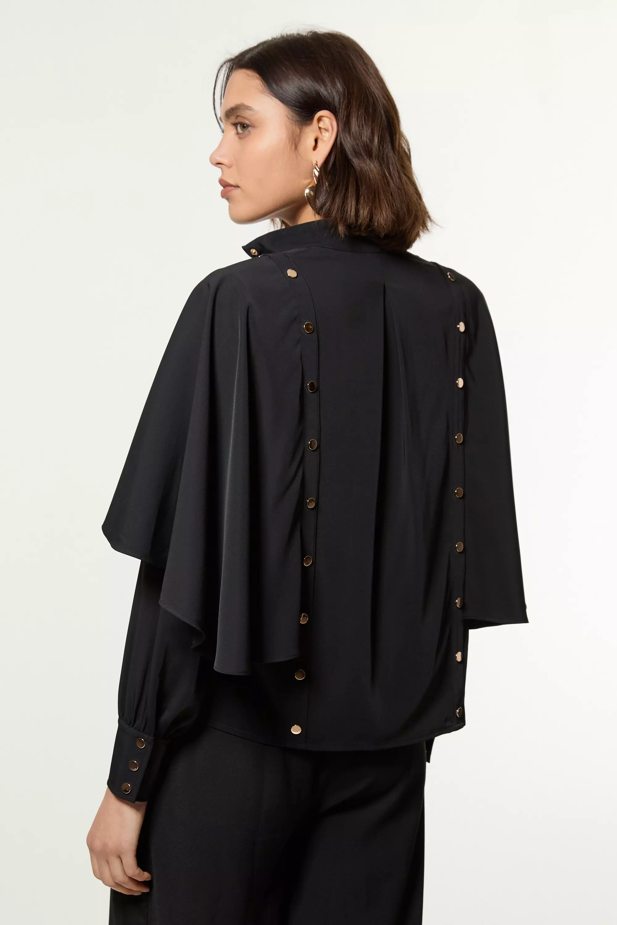 Black Studded Crepe Cape Sleeve Woven Blouse alternative image