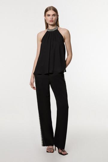 Tall Hand Embellished Cady Woven Trouser true black