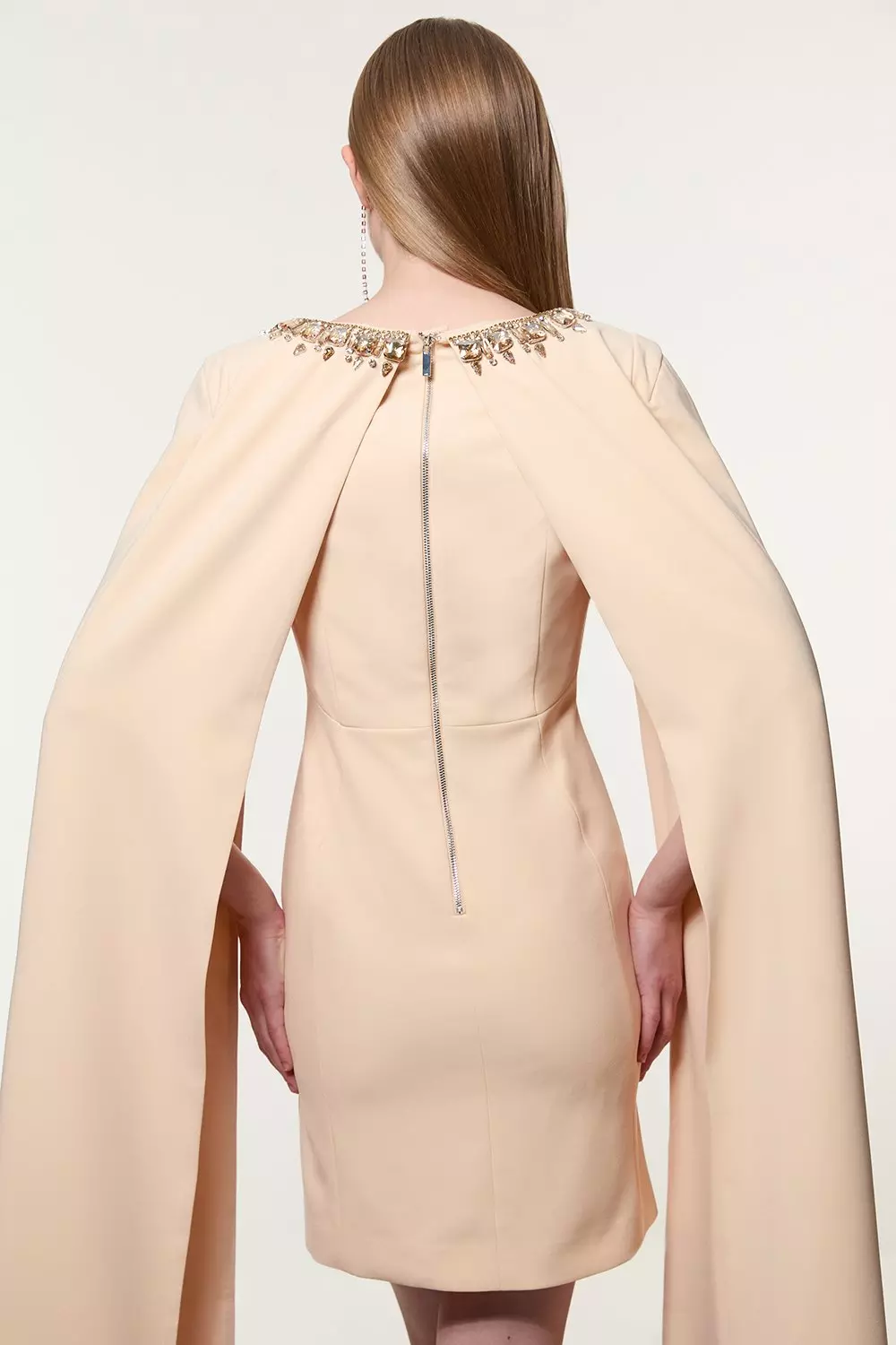 Crystal Embellished Viscose Crepe Woven Mini Dress | Karen