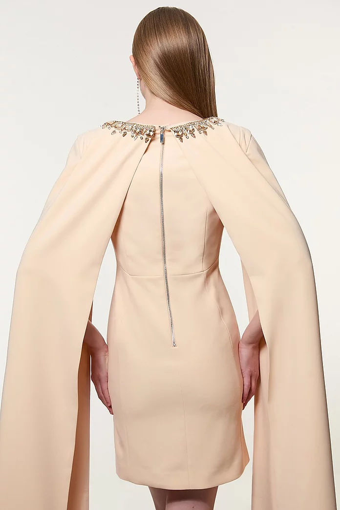 Petite Crystal Embellished Viscose Crepe Woven Mini Dress Petite Crystal Embellished Viscose Crepe Woven Mini Dress