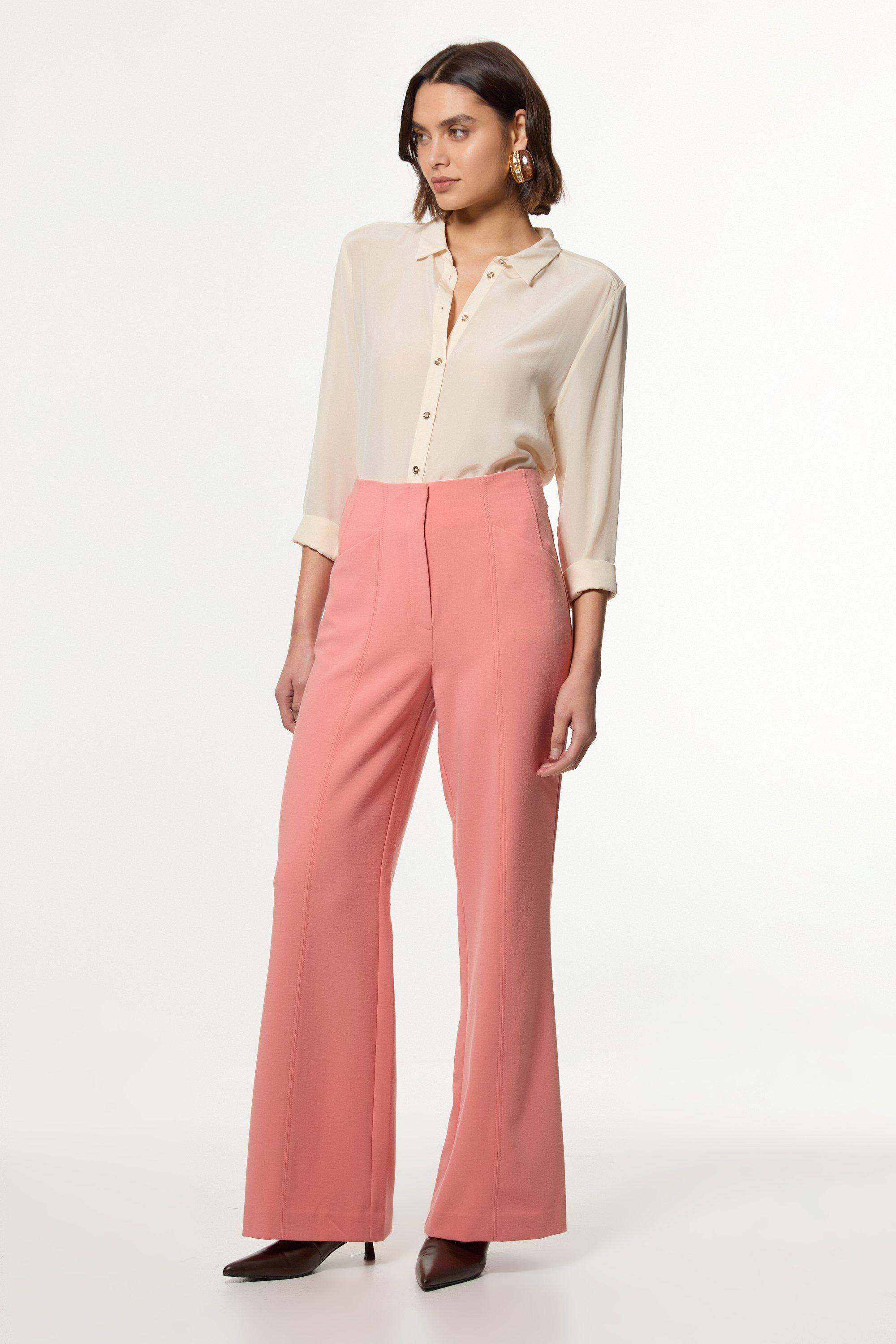 Coral Compact Stretch Tailored Seam Detail Wide Leg Trouser 