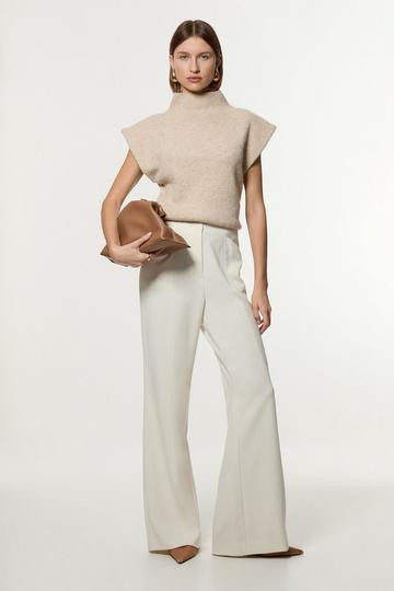 Compact Stretch Tailored Seam Detail Wide Leg Trouser ivory