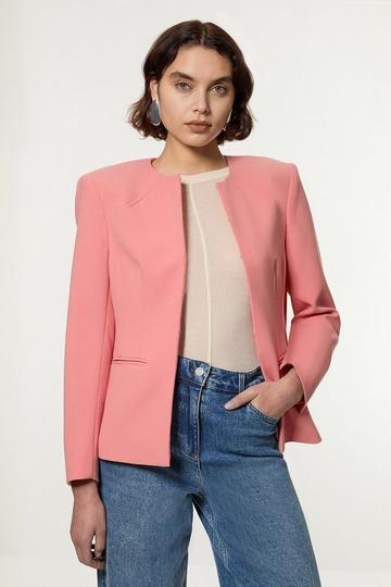 Compact Stretch Tailored Seam Detail Blazer coral pink