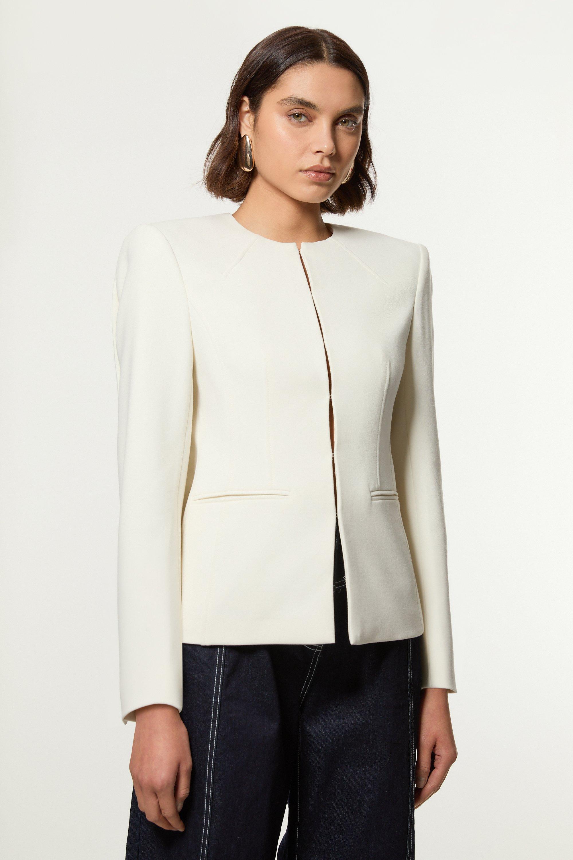 Ivory Compact Stretch Tailored Seam Detail Blazer