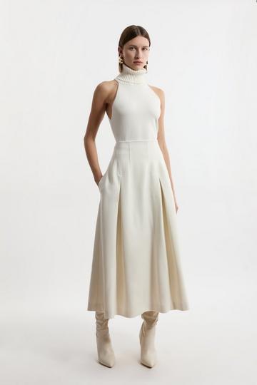 Compact Stretch Tailored Seam Detail Prom Full Skirt ivory