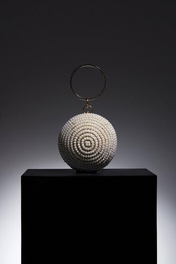 Pearl Embellished Ball Shaped Clutch gold