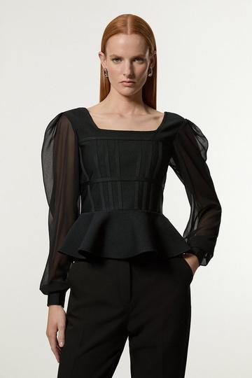 Black Figure Form Bandage Knit Frill Edge Top