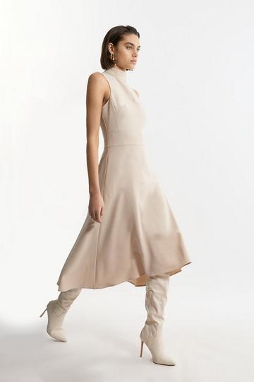 Compact Stretch Essential High Low Midi Dress beige