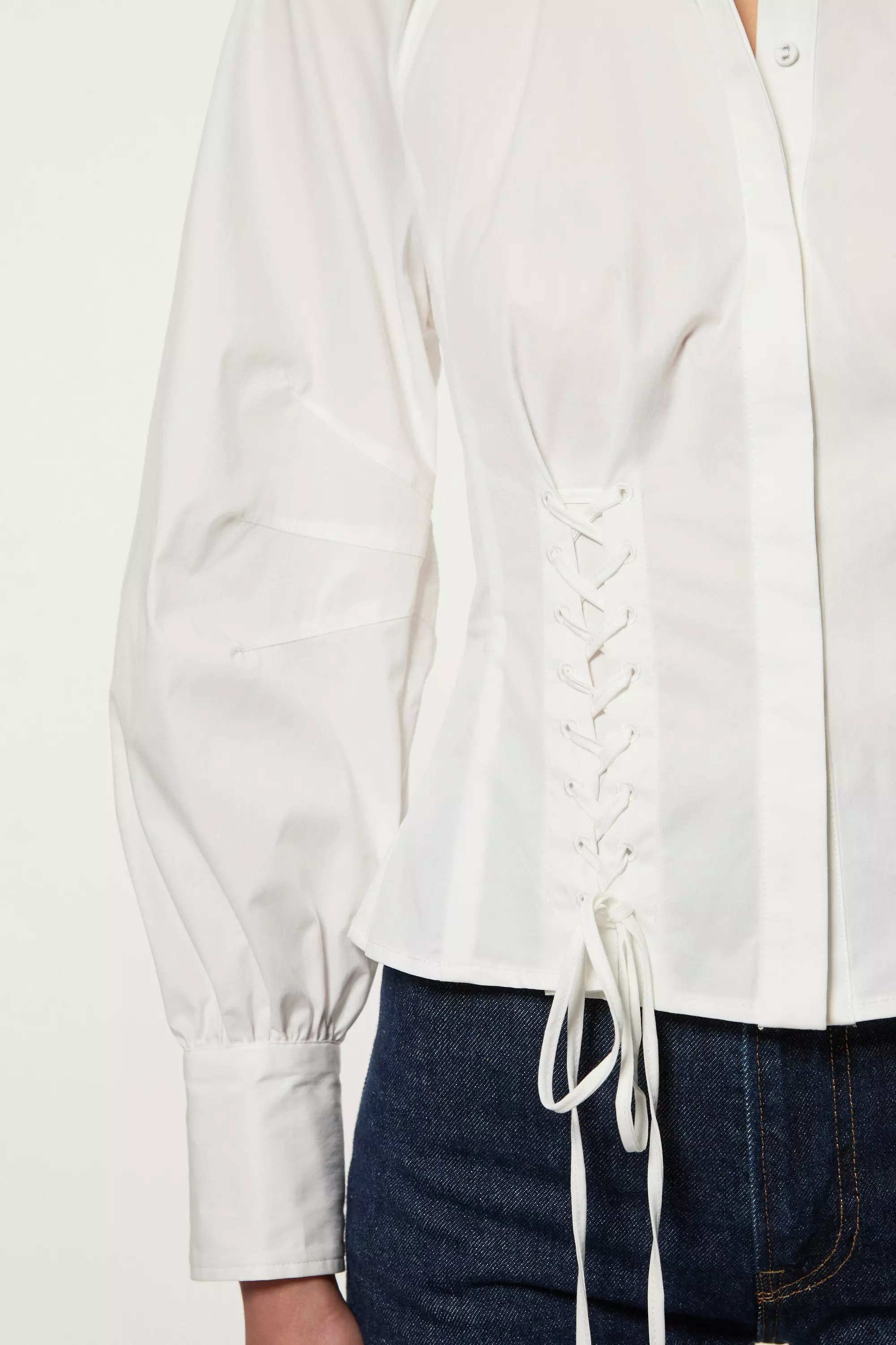 Lace Up Detail Balloon Sleeve Shirt | Karen Millen