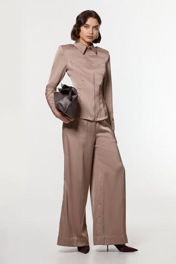 Satin Back Crepe Wide Leg Woven Trouser mocha