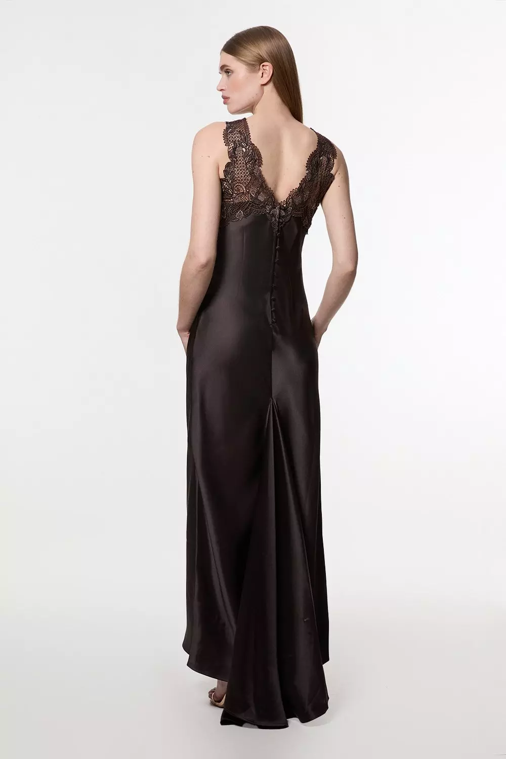 関税送料込★SALE★完売間近ラスト★KarenMillen★Guipureドレス Satin Guipure Lace Woven Maxi Slip Dress | Karen Millen