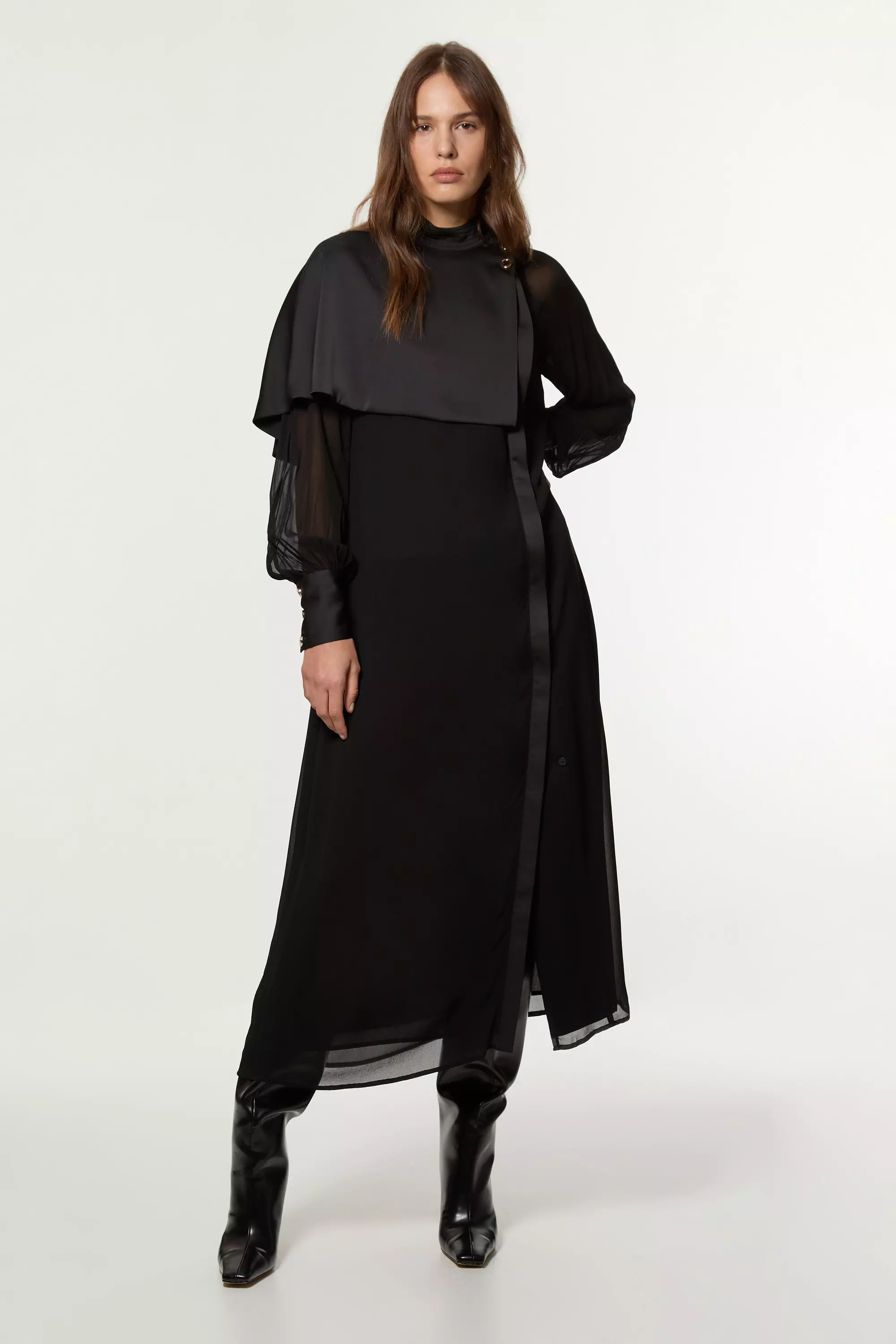 KarenMillen/Military シアー ケープ Woven Midi Dress bkk23024_black_xl?$