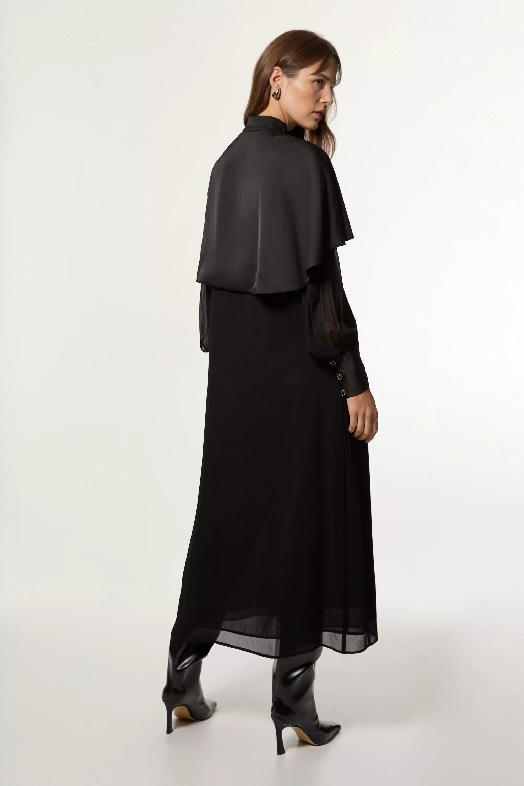 KarenMillen/Military シアー ケープ Woven Midi Dress KAREN MILLEN Military Sheer Cape Detail Woven Midi Dress in