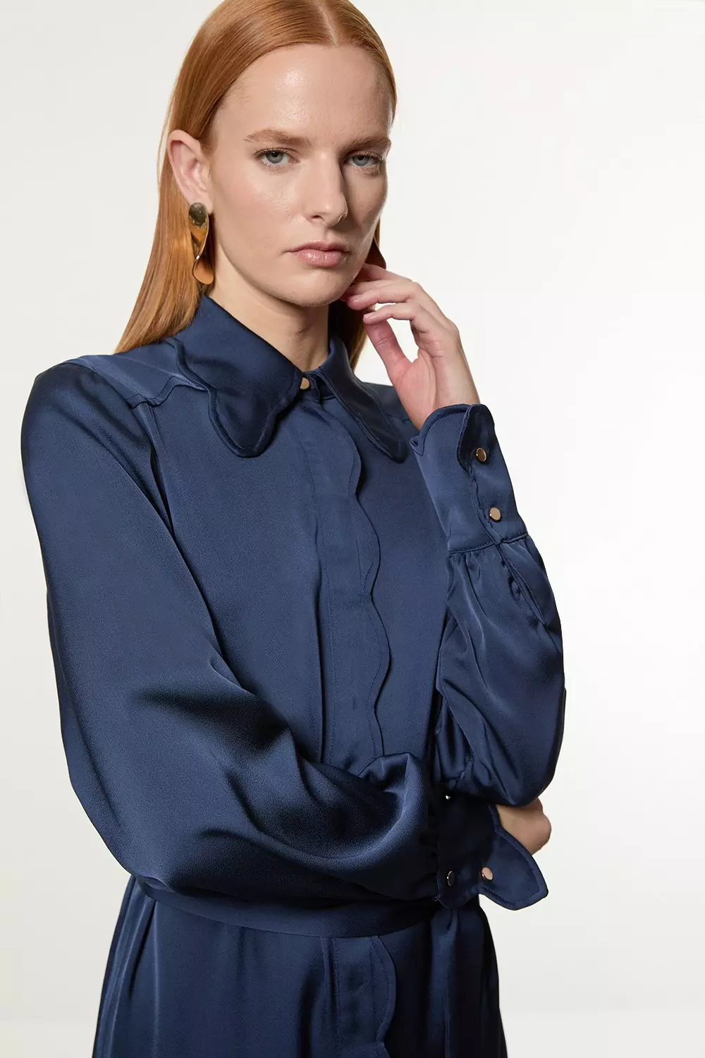 Karen Millen：ウエスタンスタイル ウーブン シャツドレス Western Style Woven Midi Shirt Dress | Karen Millen