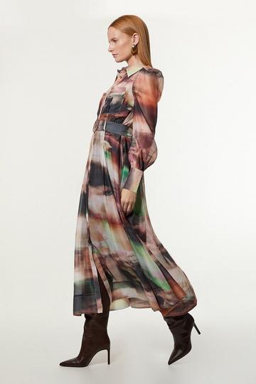 Tall Marbled Organdie Belted Woven Maxi Dress multi