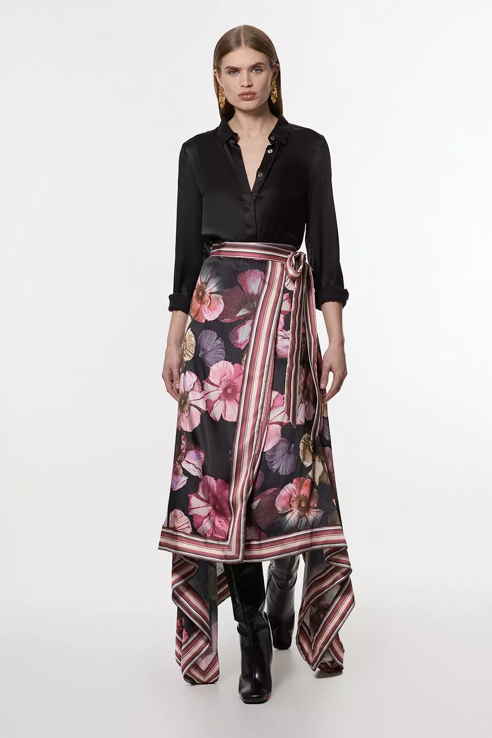 【BAON】Mehi punching embroidery layered wrap skirt Layered Wrap Skirt Beautiful long, layered wrap skirt, with