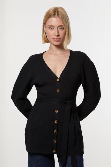 Structured Rib Knitted Cardi black