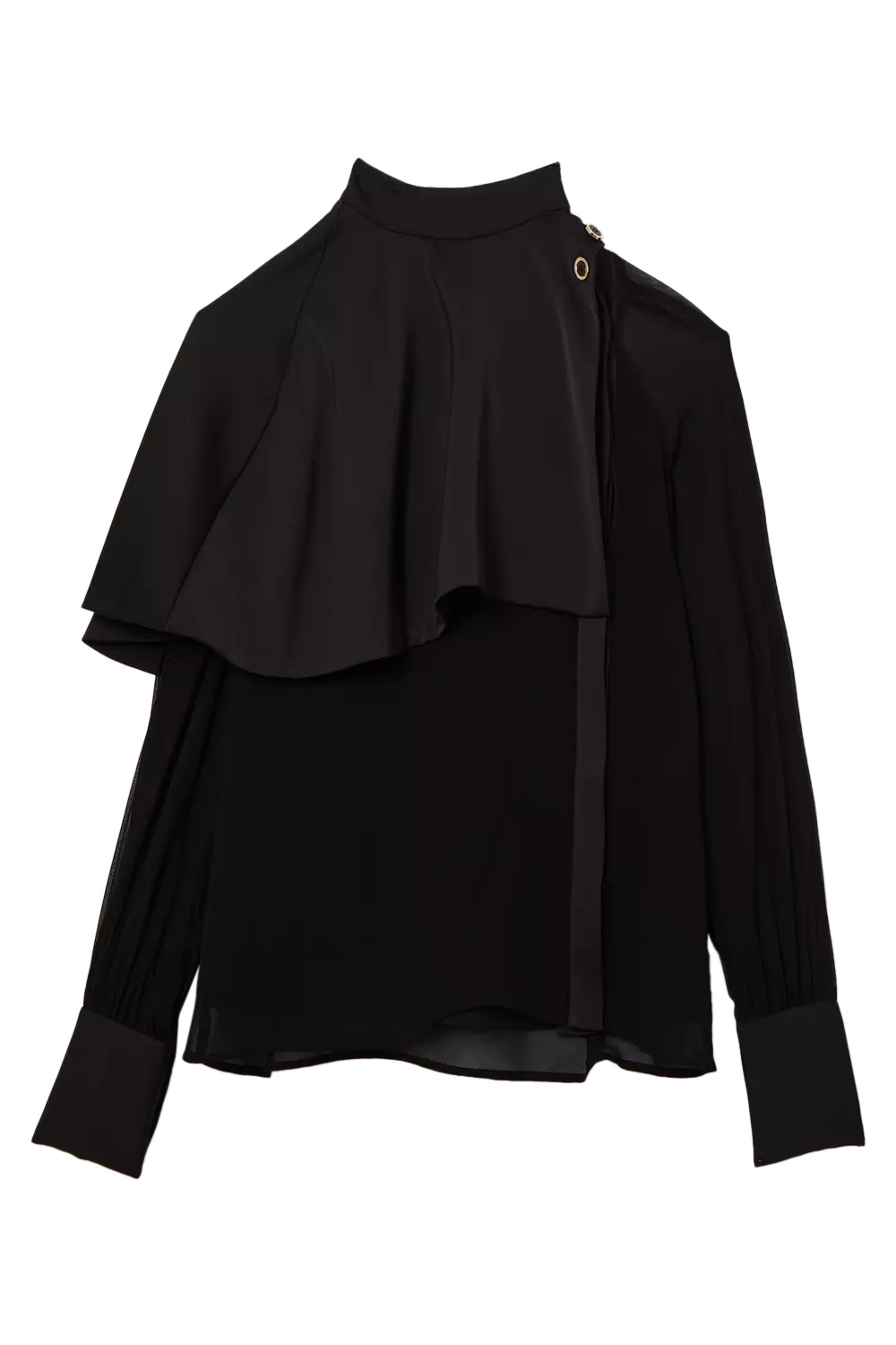Military Sheer Satin Cape Detail Woven Top | Karen Millen