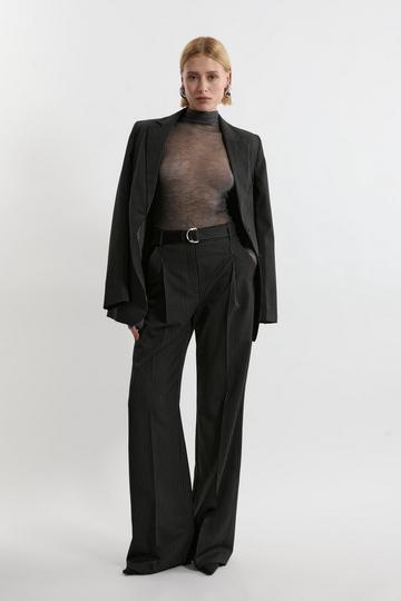 Black Tall Pinstripe Tailored Grograin Detail Trouser