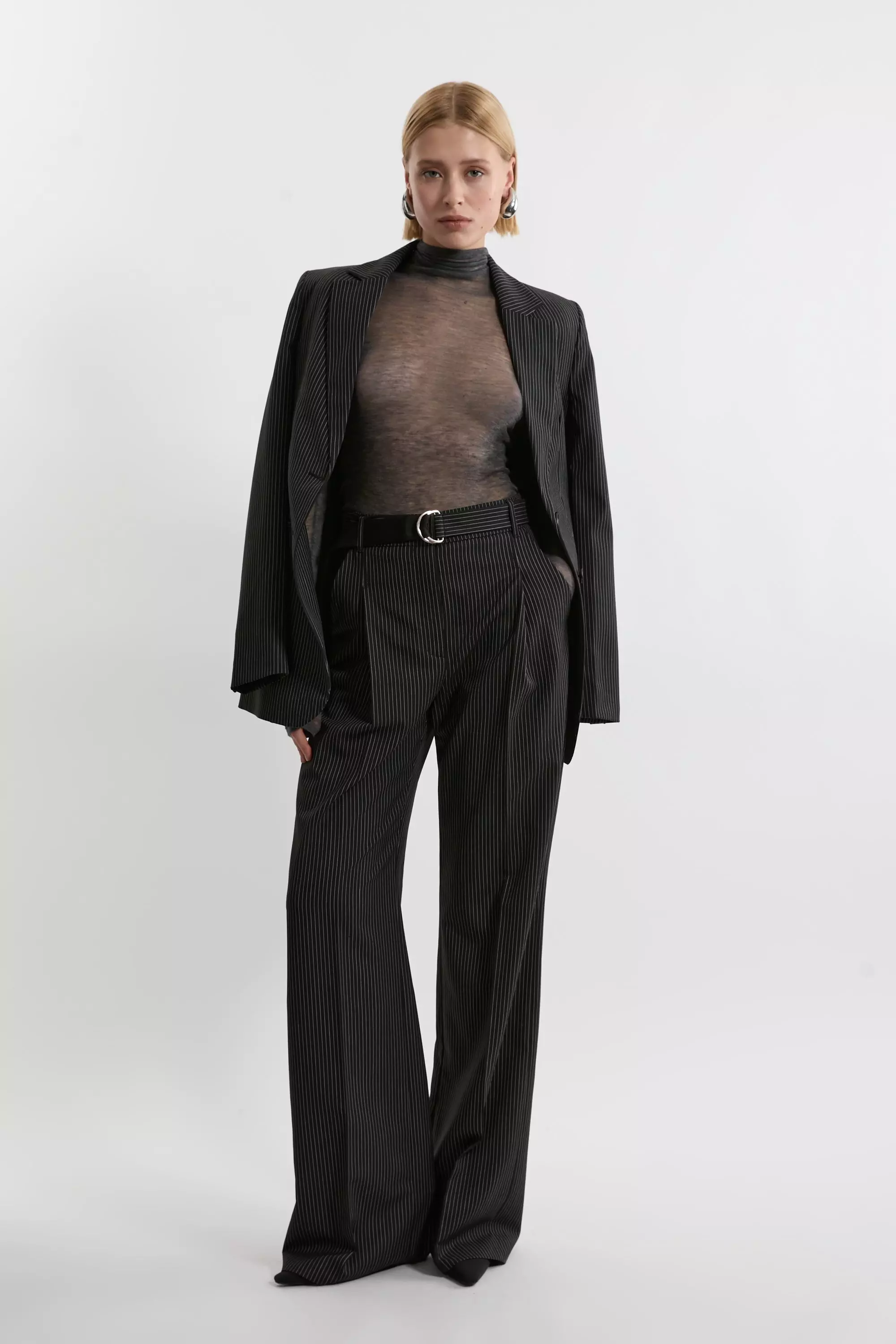 Black Tall Pinstripe Tailored Grosgrain Detail Trouser  alternative image