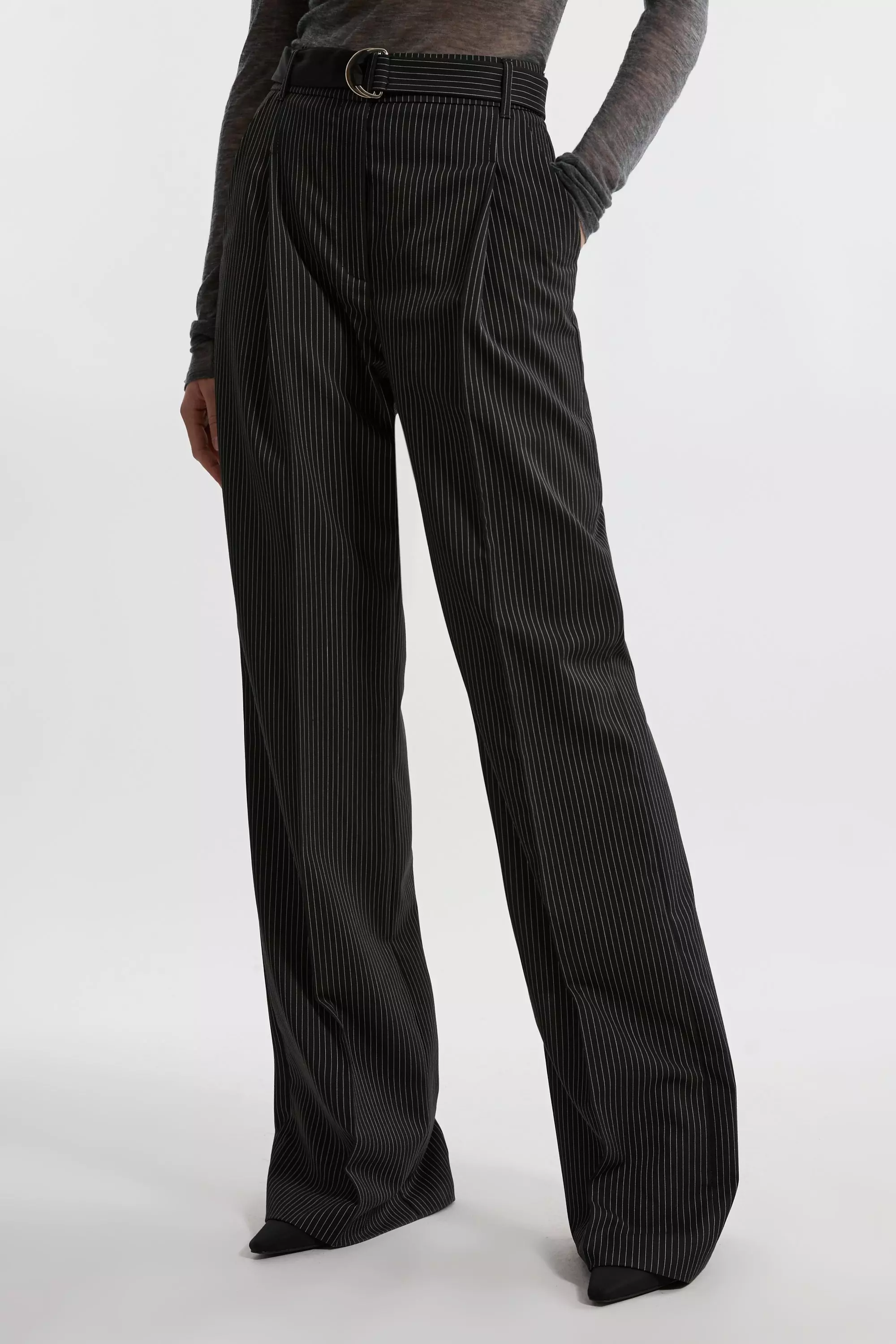 Black Tall Pinstripe Tailored Grosgrain Detail Pants alternative image