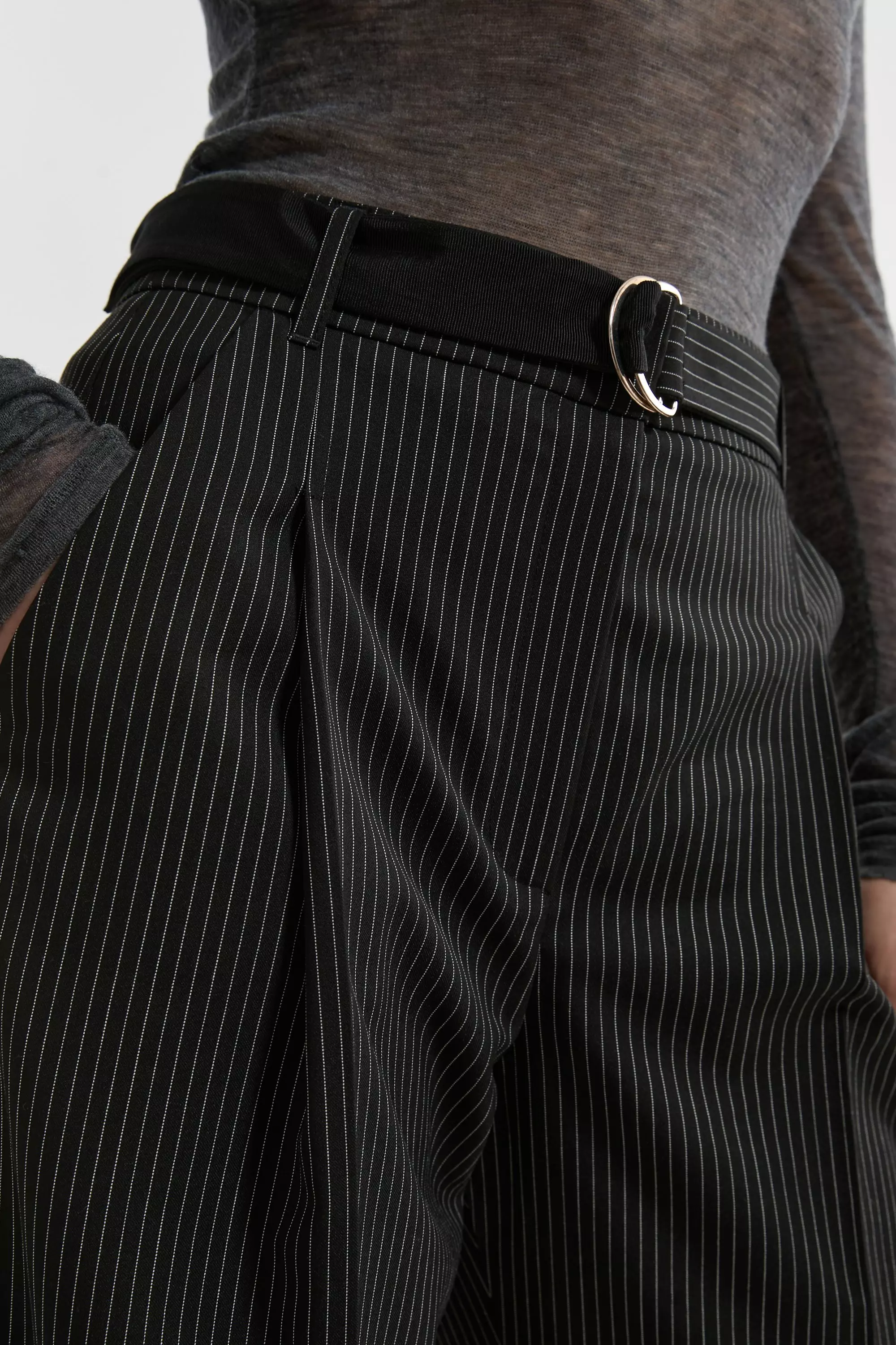 Black Tall Pinstripe Tailored Grosgrain Detail Trouser  alternative image