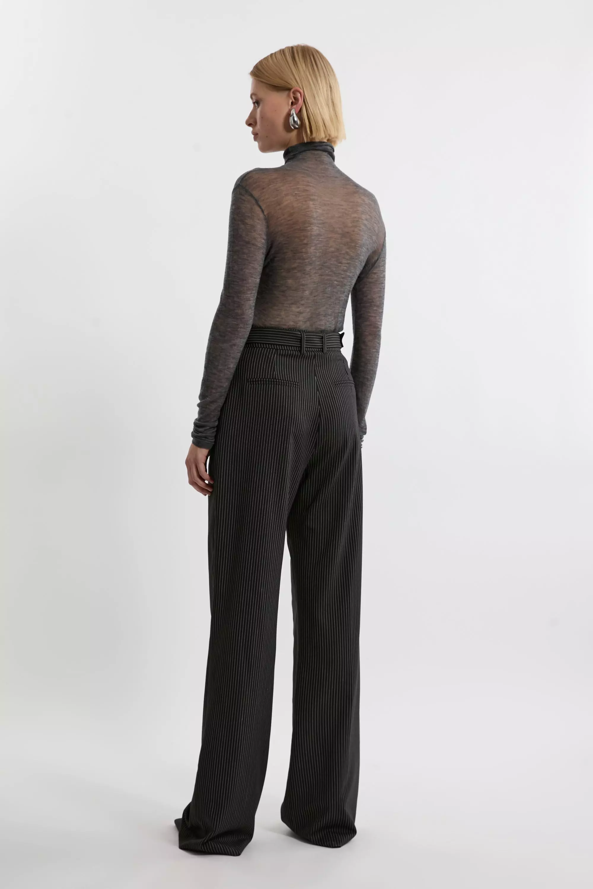 Black Tall Pinstripe Tailored Grosgrain Detail Trouser  alternative image
