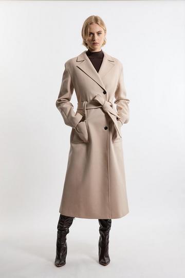 Premium Italian Manteco Wool Belted Tailored Midaxi Coat oatmeal