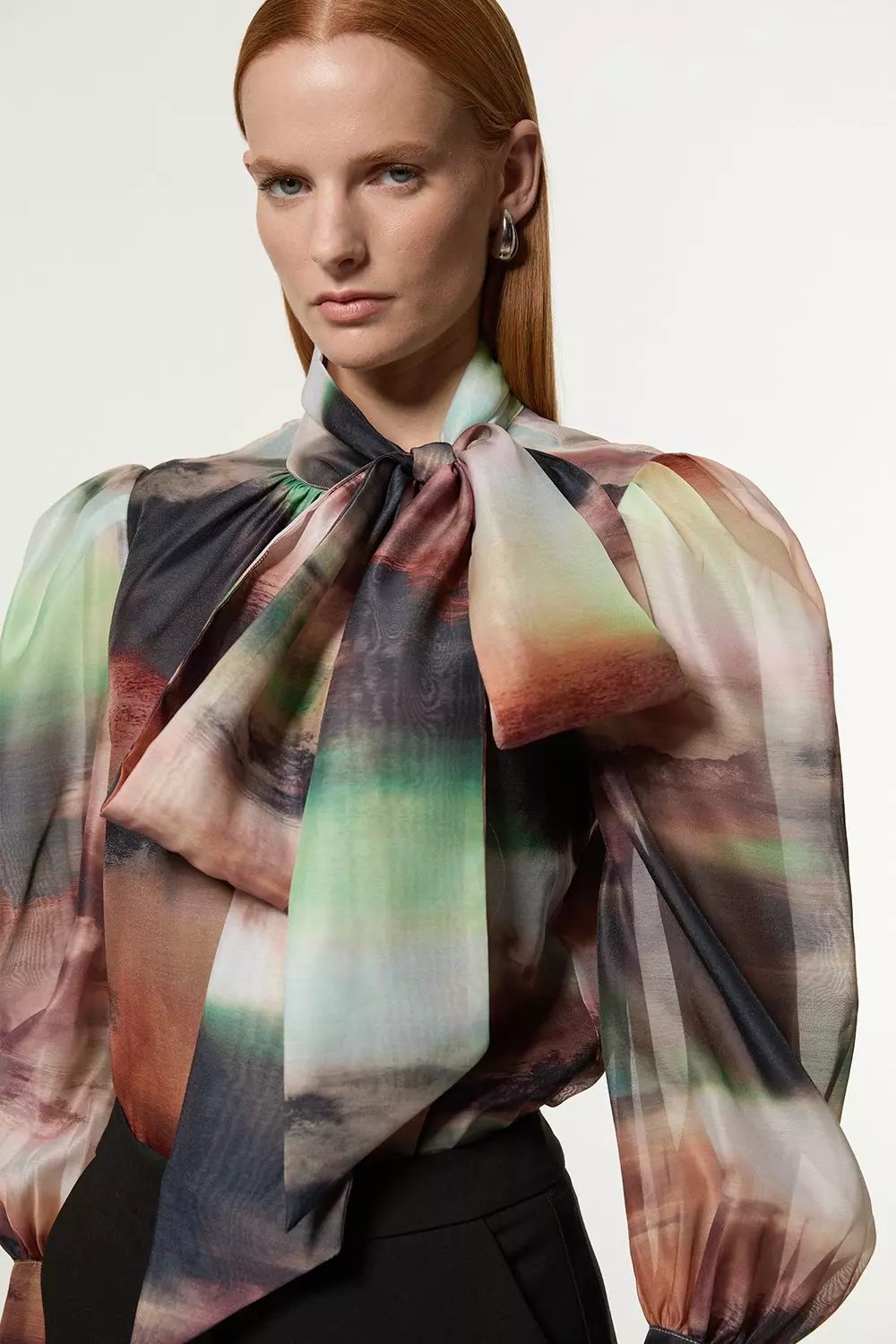 Multi Marbled Organdie Pussybow Woven Blouse alternative image