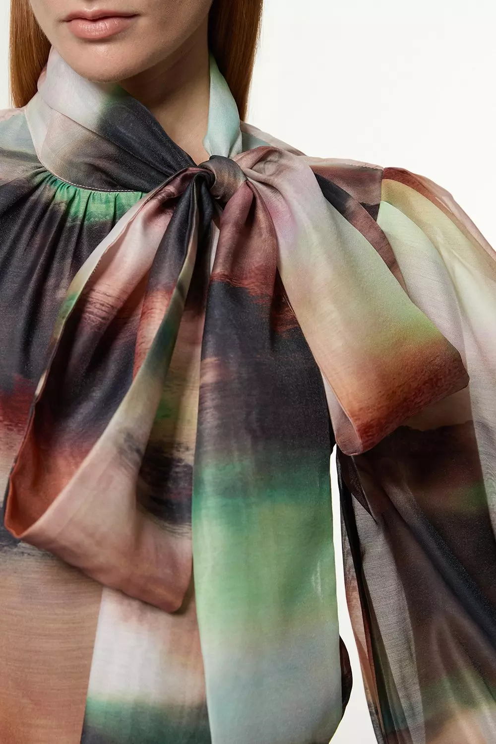 Multi Marbled Organdie Pussybow Woven Blouse alternative image