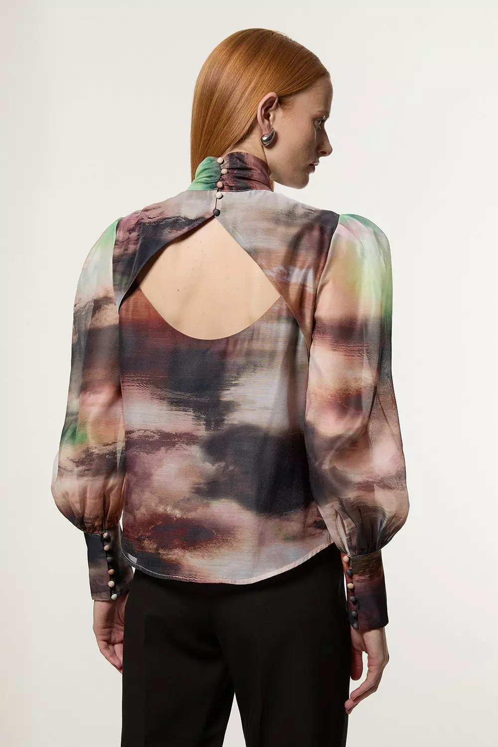 Multi Marbled Organdie Pussybow Woven Blouse alternative image