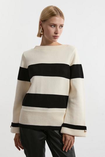 Cream White Knitted Stripe Jumper