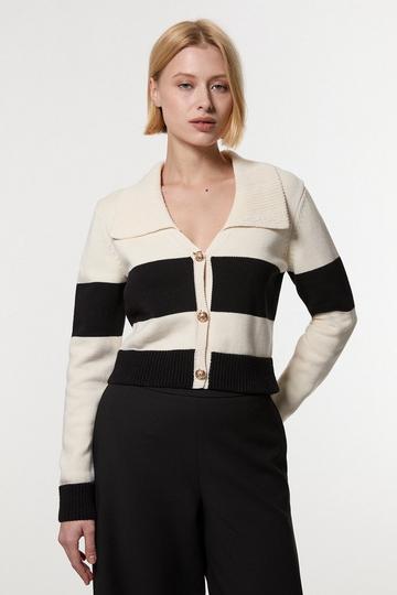 Cotton Collared Knitted Cardigan mono
