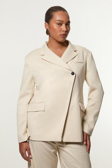 Plus Size Soft Structured Asymmetric Tailored Single Breasted Blazer neutral