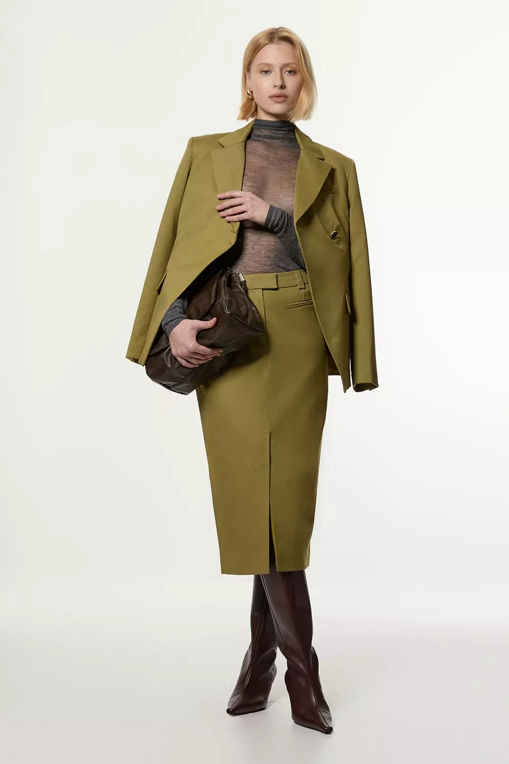 Moss Tall Soft Structured Tailored Pencil Skirt    alternative image
