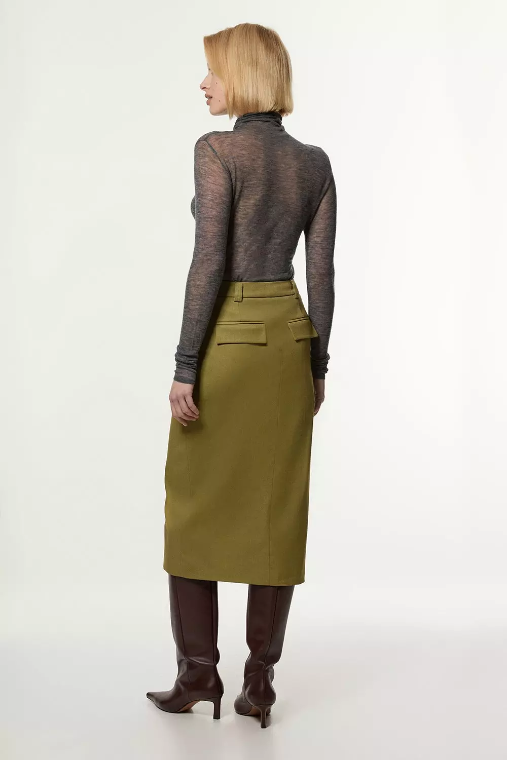 Moss Tall Soft Structured Tailored Pencil Skirt    alternative image