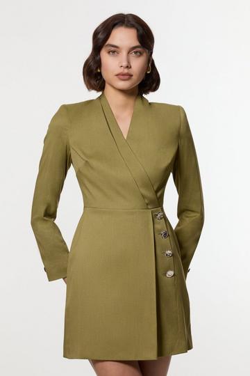 Petite Soft Structured Tailored Wrap Blazer Dress moss