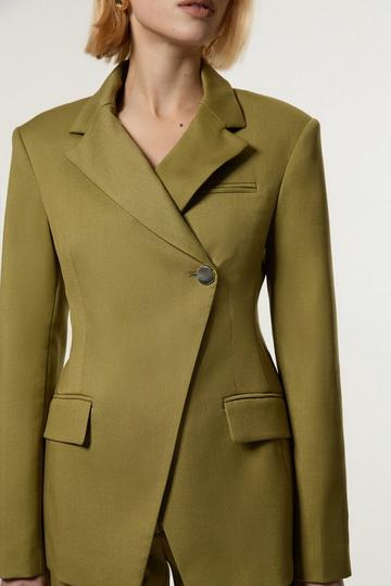 Soft Structured Asymmetric Tailored Single Breasted Blazer moss