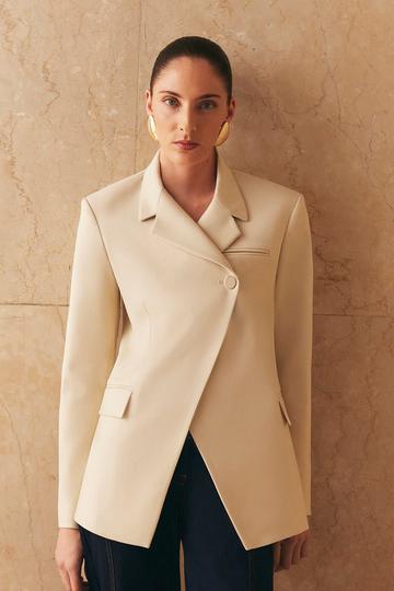 Soft Structured Asymmetric Tailored Single Breasted Blazer neutral