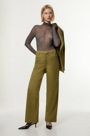 Soft Structured Tailored Wide Leg Trousers moss