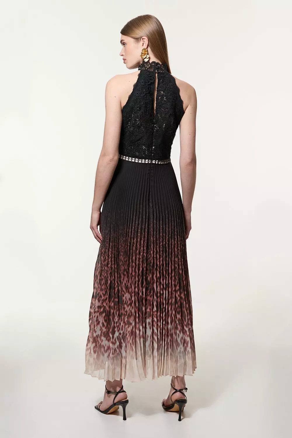Guipure Lace Leopard Ombre Woven Midi Dress | Karen Millen