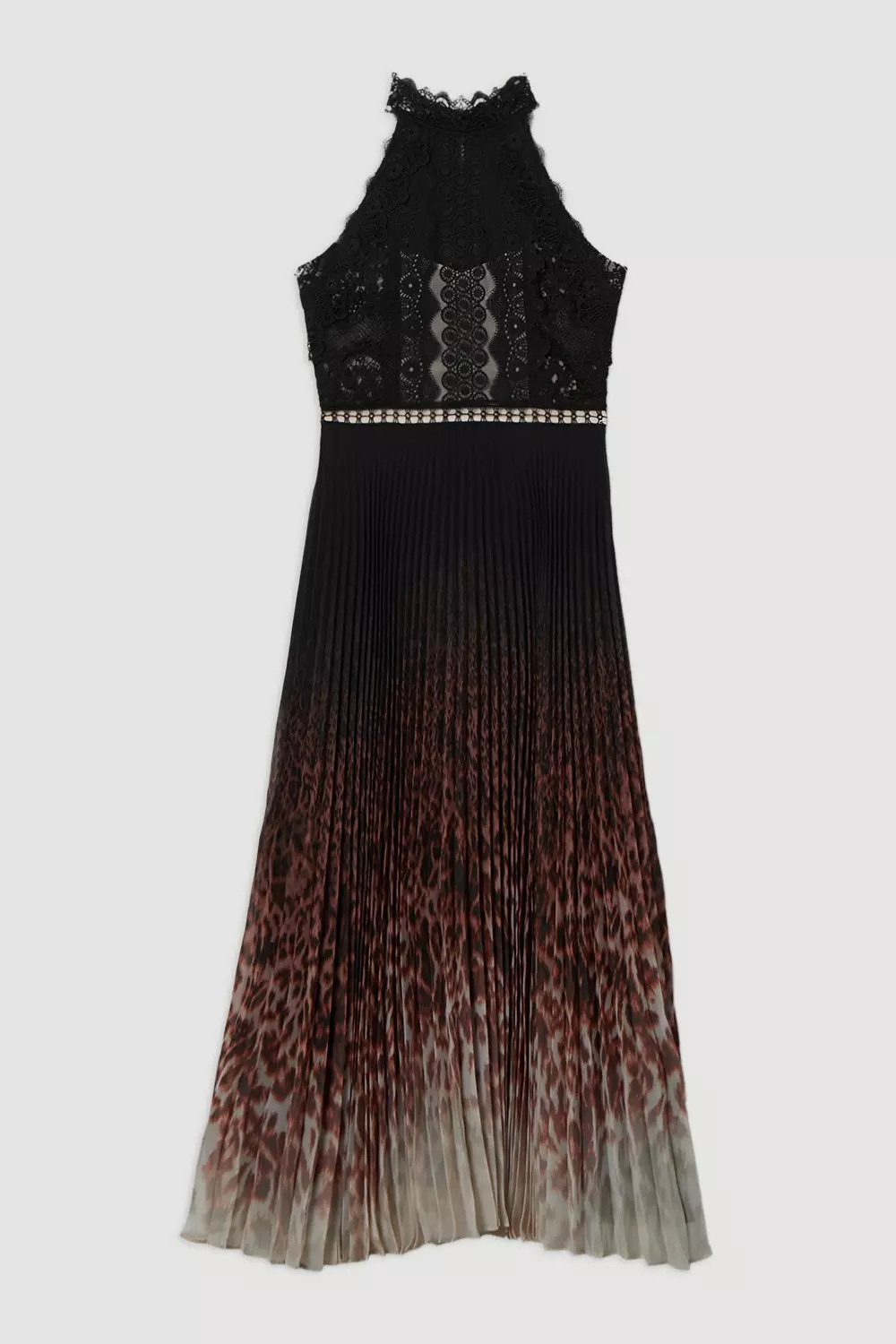 Petite Guipure Lace Leopard Ombre Woven Midi Dress Karen Millen