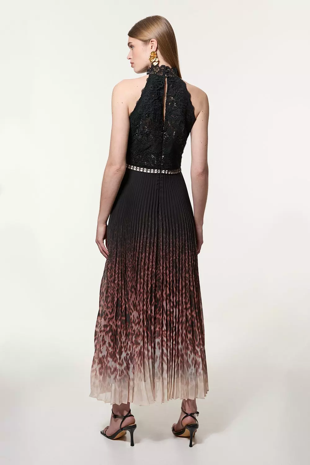Petite Guipure Lace Leopard Ombre Woven Midi Dress | Karen