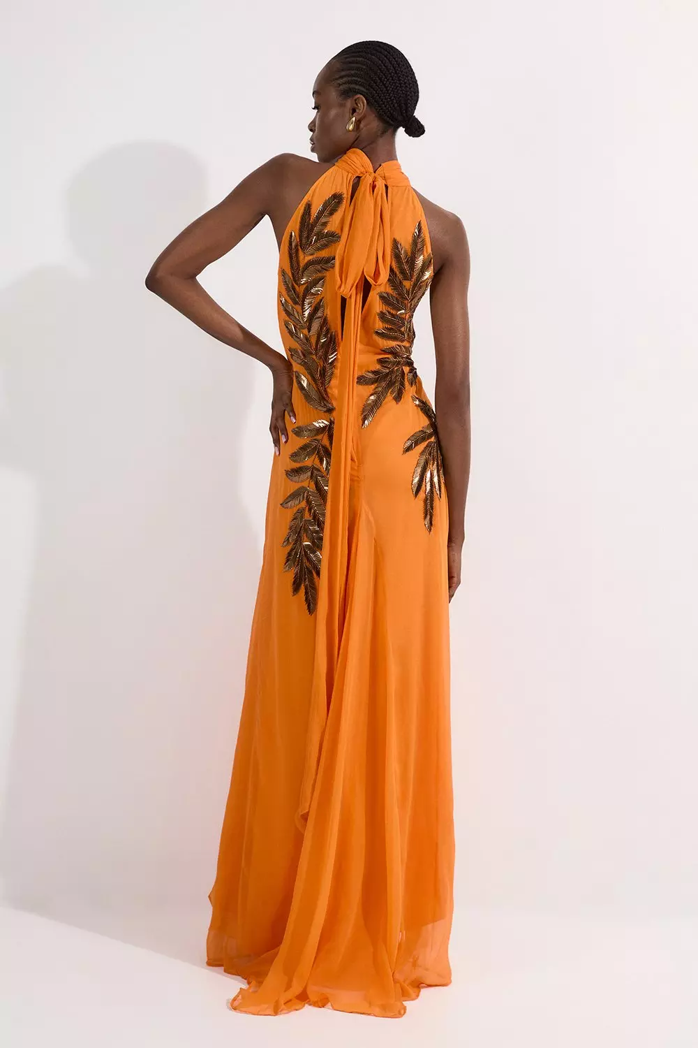 Orange Petite Halter Neck Feather Sequin Detail Woven Maxi Dress alternative image