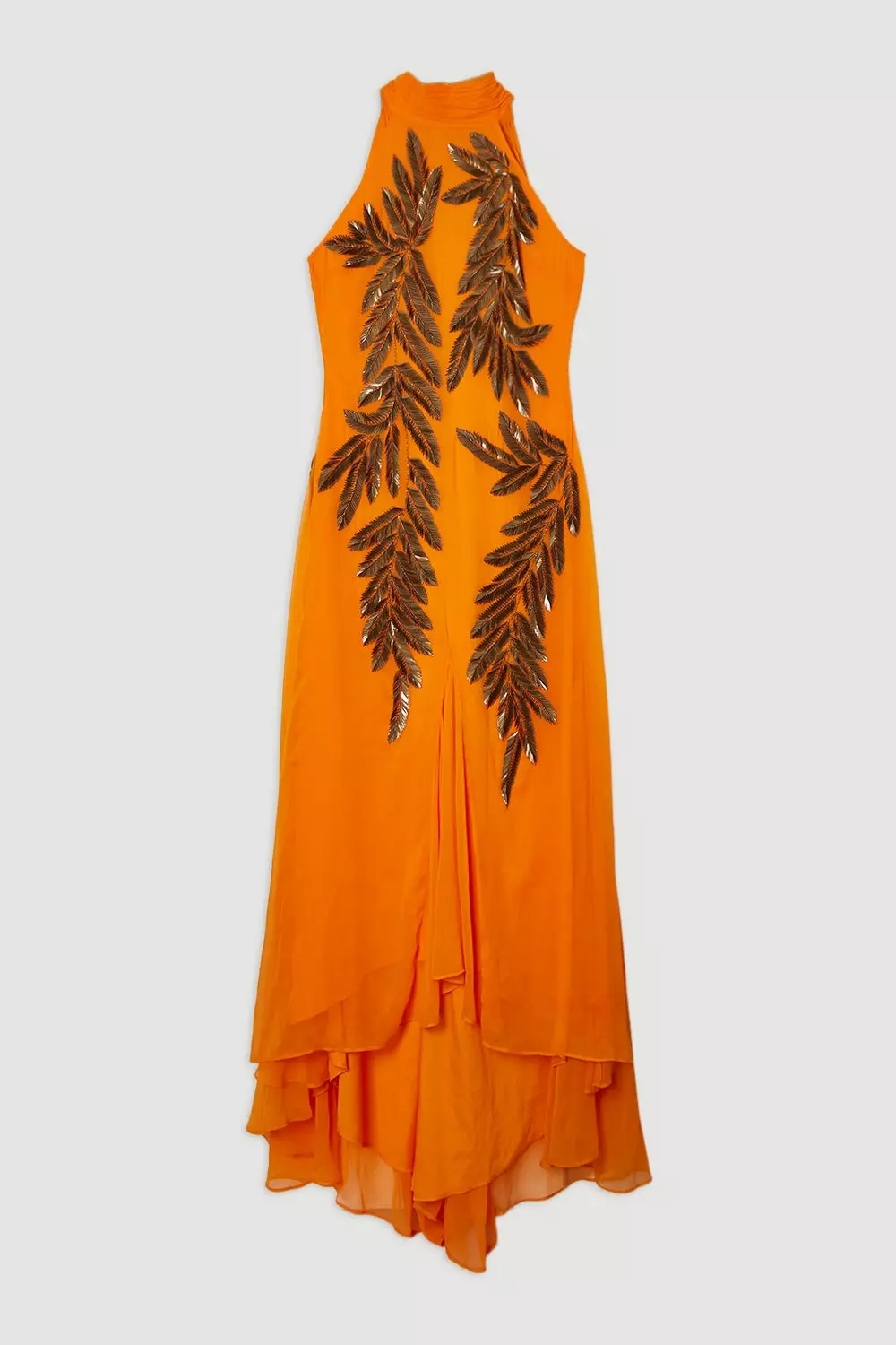 めい。 Petite Halter Neck Feather Sequin Detail Woven Maxi Dress